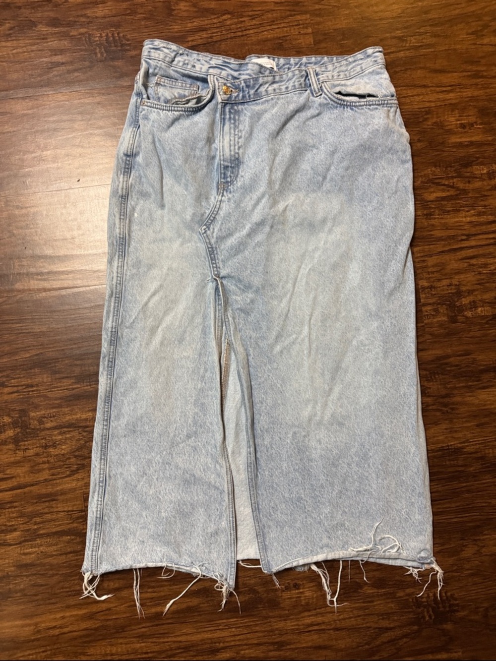 Zara Light Blue Denim Maxi Skirt with Front Slit size XL